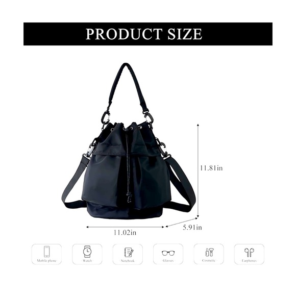 NWT Drawstring Nylon Waterproof Bucket Bag - Picture 2 of 7
